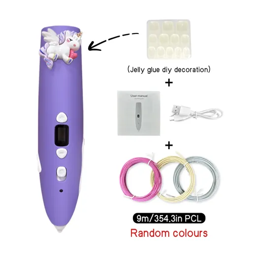 Stylo 3D Sculpio Petit violet avec topper licorne, filament et accessoires inclus